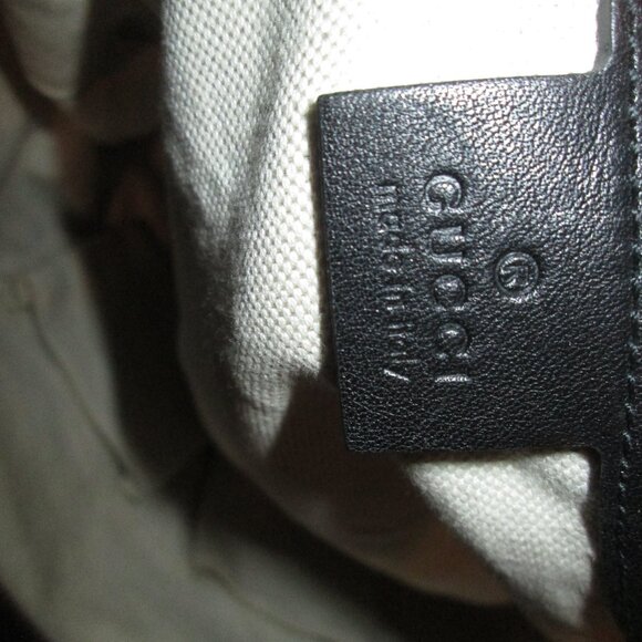 GUCCI Italy Black Leather Logo Tote Style Double Handle Handbag Style # 323671 - Picture 7 of 16